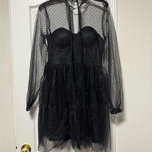 Elegant Black Sheer Polka Dot Dress